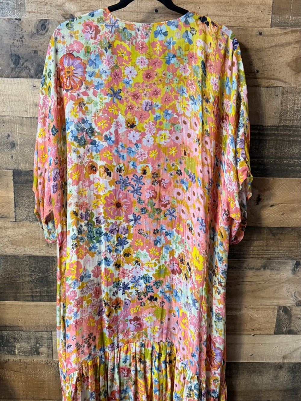 Blank London Anthropologie Floral Shimmer O/S Pink Gold Kimono Cardigan Robe - Picture 4 of 7